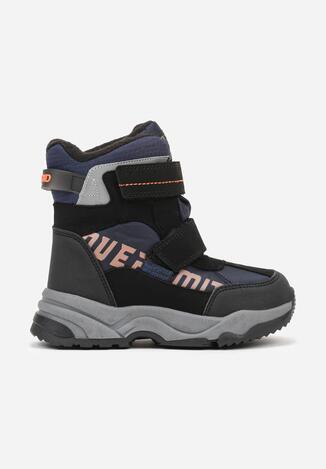 Granatowe Wodoodporne Śniegowce z Ozdobnym Napisem z Boku Linsara