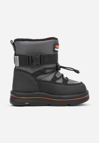 Szare Śniegowce Wodoodporne z Napisem i Paskiem z Klamrą Monariella