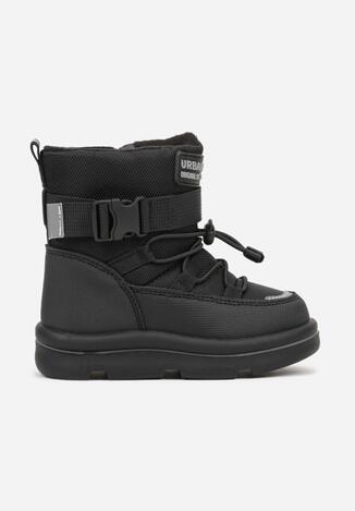 Czarne Śniegowce Wodoodporne z Napisem i Paskiem z Klamrą Monariella