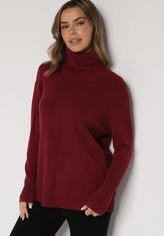 Bordowy Sweter z Golfem i Dodatkiem Kaszmiru Rorizia