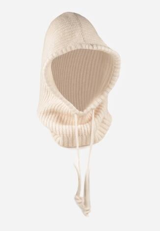 Beżowy Czapka Kominiarka z Wełną o Kroju Kaptura z Kominem Linezra