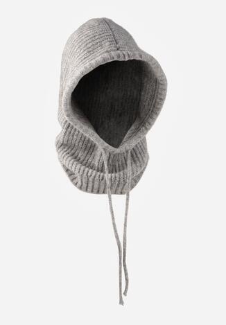 Szara Czapka Kominiarka z Wełną o Kroju Kaptura z Kominem Linezra