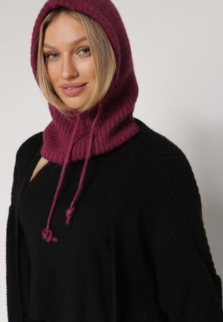 Czerwona Czapka Kominiarka z Wełną o Kroju Kaptura z Kominem Linezra