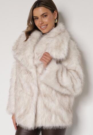 Biała Kurtka Futerko o Dwurzędowym Kroju Oversize Nevisa