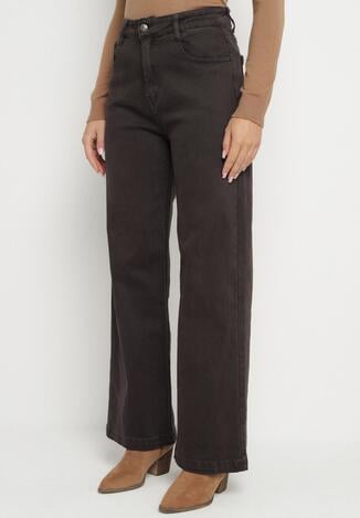 Ciemnoszare Szerokie Jeansy z Wysokim Stanem Vetiluna