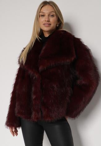 Bordowa Kurtka Futerko z Szerokim Kołnierzem Vertilira