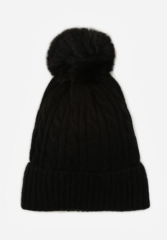 Czarna Czapka w Warkoczowy Splot z Pomponem Vetisare