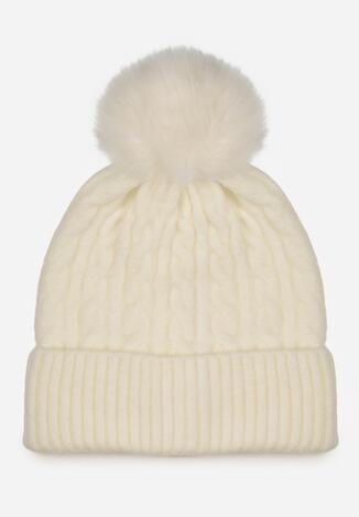 Jasnobeżowa Czapka w Warkoczowy Splot z Pomponem Vetisare