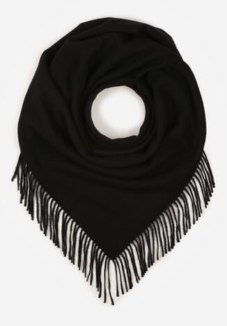 Czarny Trójkątny Szalik z Wiskozy i Bawełny z Frędzlami Vetirala