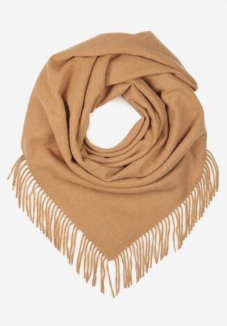 Brązowy Trójkątny Szalik z Wiskozy i Bawełny z Frędzlami Vetirala