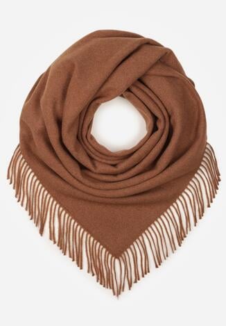 Jasnobrązowy Trójkątny Szalik z Wiskozy i Bawełny z Frędzlami Vetirala