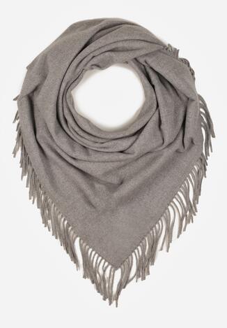 Szary Trójkątny Szalik z Wiskozy i Bawełny z Frędzlami Vetirala