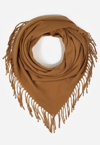 Jasnobrązowy Trójkątny Szalik Zdobiony Frędzlami Vetifara