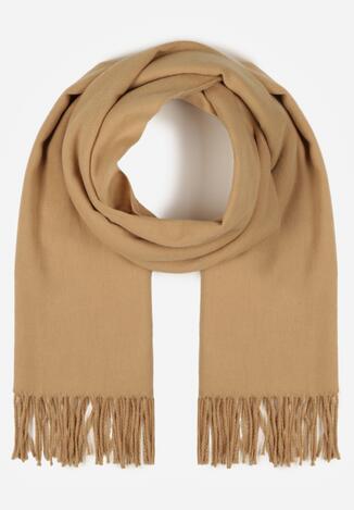 Ciemnobeżowy Trójkątny Szalik Zdobiony Frędzlami Vetifara