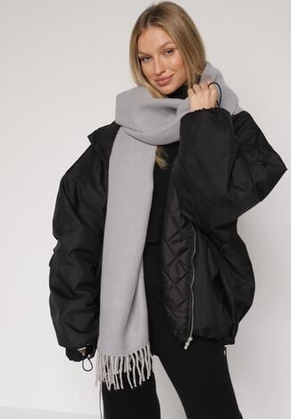 Ciemnoszary Klasyczny Szalik z Bawełny i Wiskozy z Frędzlami Vetilisa