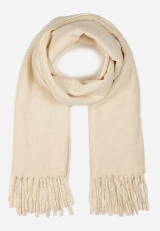 Jasnobeżowy Klasyczny Szalik Zdobiony Frędzlami Vetilana