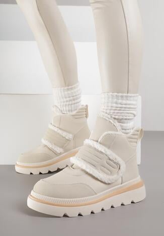 Beżowe Śniegowce z Przeszyciami i Futerkiem Newella