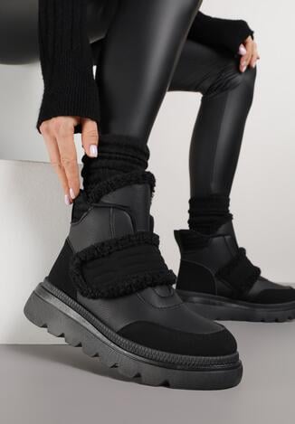 Czarne Śniegowce z Przeszyciami i Futerkiem Newella