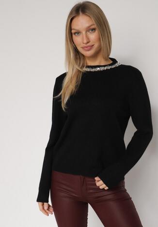 Czarny Sweter z Dodatkiem Kaszmiru Ozdobiony Cekinami i Cyrkoniami Vetimona