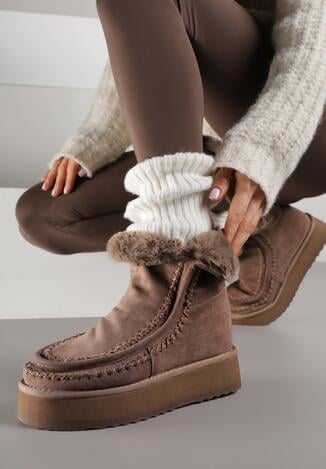 Ciemnobeżowe Śniegowce z Przeszyciami Oliwedea