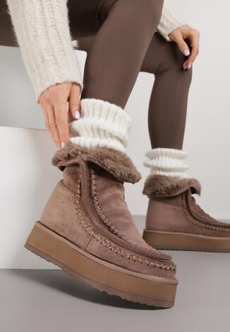 Ciemnobeżowe Śniegowce z Przeszyciami Oliwedea