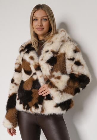 Wielokolorowa Kurtka Futerko o Dwurzędowym Kroju Oversize Nevisa