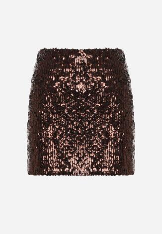 Ciemnobrązowa Spódnica Ozdobiona Cekinami o Dopasowanym Kroju Vetisale