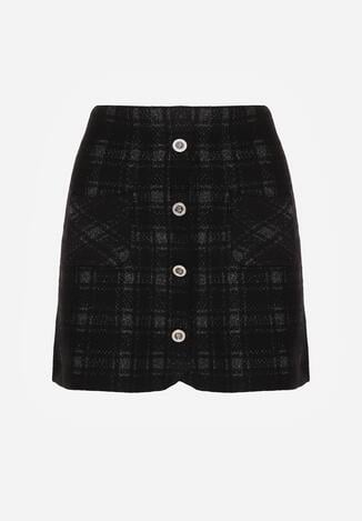 Czarna Spódnica z Wiskozą Zdobiona Guzikami i Metaliczną Nicią Sewsela