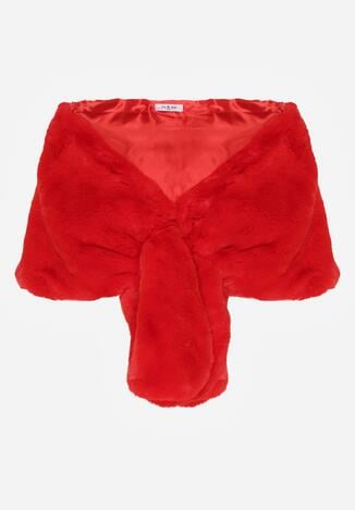 Czerwone Futrzane Ponczo Narzutka Bralinne