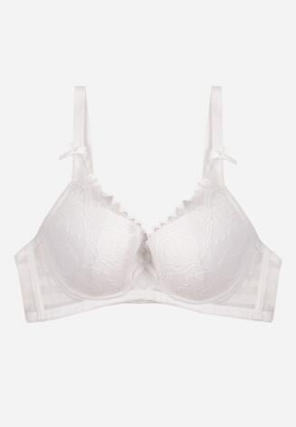 Biały Biustonosz Koronkowy z Kokardkami  Themikaia