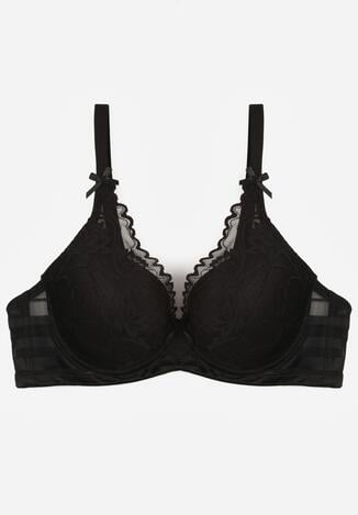 Czarny Biustonosz Koronkowy z Kokardkami  Themikaia