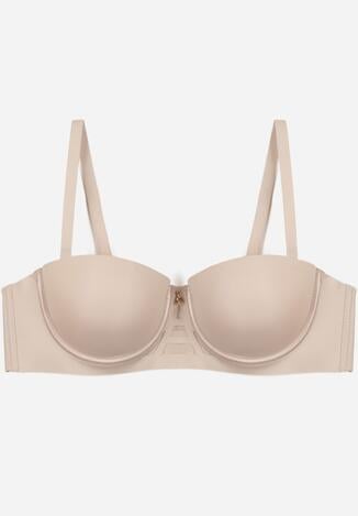 Beżowy Gładki Biustonosz Balkonetka Dalilin