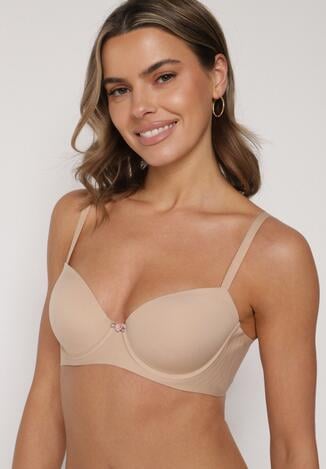 Beżowy Klasyczny Biustonosz o Gładkim Wykończeniu Taniarephis