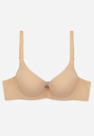 Beżowy Gładki Biustonosz Push-up Halilura