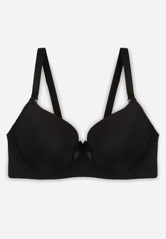 Czarny Gładki Biustonosz Zdobiony Kokardką Ocerien