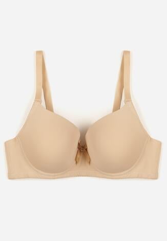 Beżowy Gładki Biustonosz Zdobiony Kokardką Ocerien