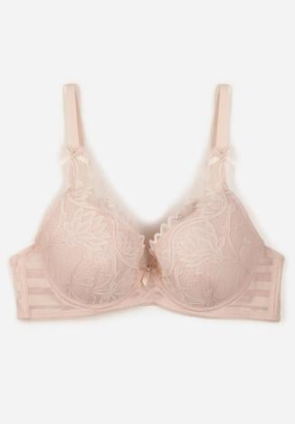 Jasnoróżowy Koronkowy Biustonosz z Ozdobnymi Kokardkami na Ramiączkach Aeleolopei