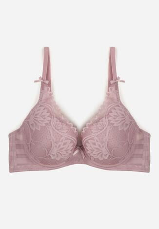 Fioletowy Koronkowy Biustonosz z Ozdobnymi Kokardkami na Ramiączkach Aeleolopei