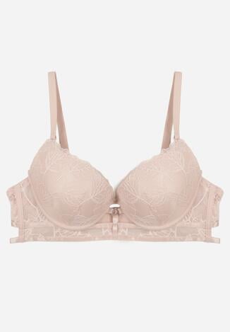 Jasnoróżowy Klasyczny Biustonosz Zdobiony Koronką i Aplikacją Metheis