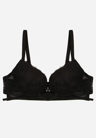 Czarny Klasyczny Biustonosz Zdobiony Koronką i Aplikacją Metheis