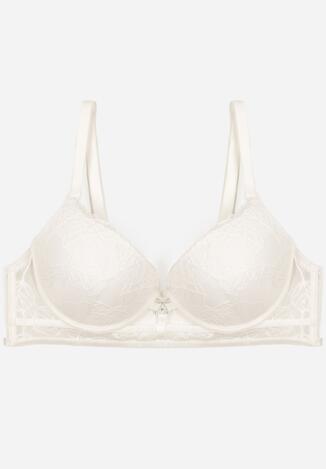 Jasnobeżowy Klasyczny Biustonosz Zdobiony Koronką i Aplikacją Metheis