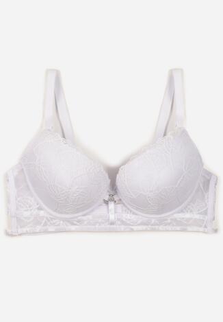 Biały Klasyczny Biustonosz Zdobiony Koronką i Aplikacją Metheis