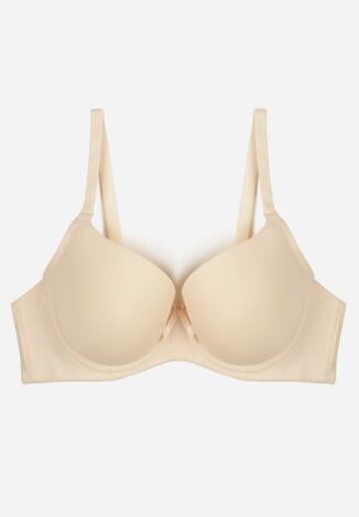 Beżowy Klasyczny Biustonosz o Gładkim Wykończeniu Lamisa