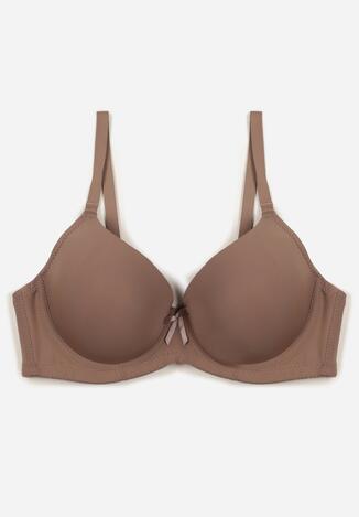 Beżowy Klasyczny Biustonosz o Gładkim Wykończeniu z Kokardką Adothyia