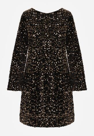 Złota Cekinowa Sukienka z Odkrytymi Plecami i Wiązaniem Diadina