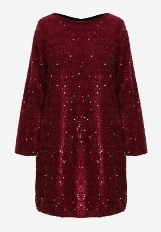 Czerwona Cekinowa Sukienka z Odkrytymi Plecami i Wiązaniem Diadina