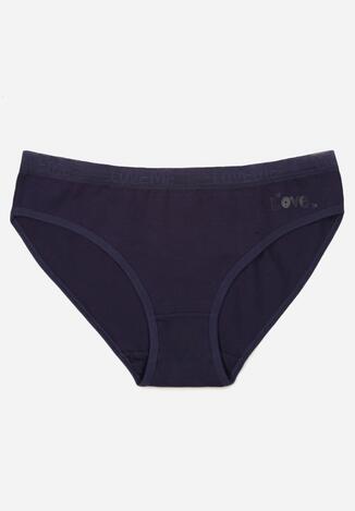 Granatowe Majtki Figi z Bawełną i Ozdobnymi Napisami Phioreia