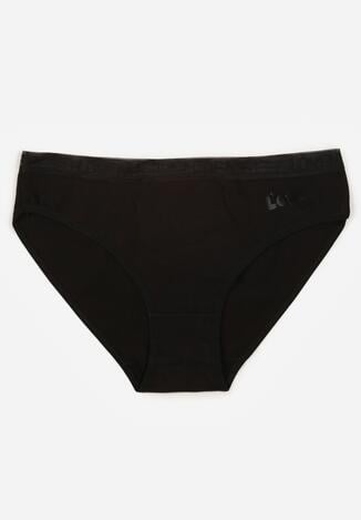 Czarne Majtki Figi z Bawełną i Ozdobnymi Napisami Phioreia