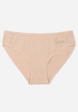Beżowe Majtki Figi z Bawełną i Ozdobnymi Napisami Phioreia