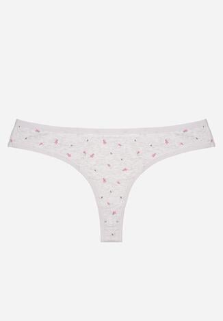 Jasnoszare Majtki Stringi z Bawełną w Kwiaty Calylia